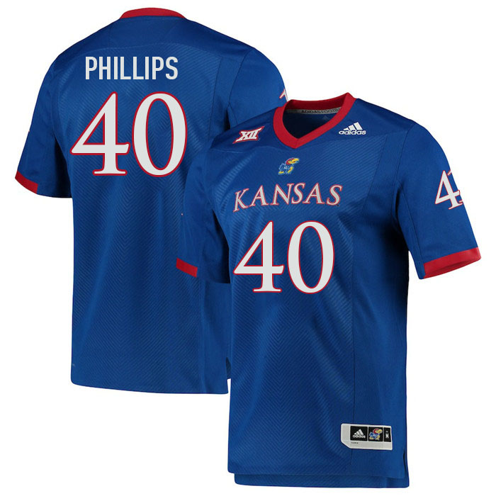 Men #40 Devin Phillips Kansas Jayhawks College Football Jerseys Stitched Sale-Royal